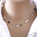 Collier, sautoir, pierre de lune et saphir d\'eau, chaîne argent massif, fin, fait main, création by Alicia