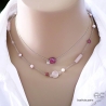 bijoux collier ras du cou choker femme en argent massif et pierres naturelles roses