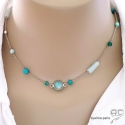 Collier, sautoir, amazonite et turquoise, chaîne argent massif, fin, fait main, création by Alicia