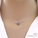 Collier étoile en hématite noire, pierre naturelle sur une chaîne serpent en argent 925 rhodié, ras de cou, création by Alicia