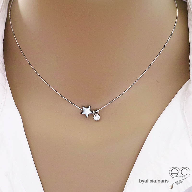 ras de cou choker femme étoile en hématite chaine fine argent collier fait à la main en France