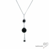 Collier pendentif long en agate noire et pampille en chaînes argent massif et spinelle noir fait main sur mesure