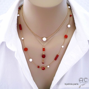 bijoux artisanaux en cornaline et plaqué or collier orange femme fait sur mesure à la main en France