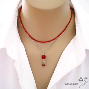 bijoux créateur artisanaux en cornaline et argent collier ras de cou choker femme pierre orange fait main en France