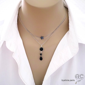 bijoux collier ras de cou pendentif noir femme en argent et pierres noires onyx agate spinelle fait à la main en France