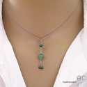 Collier, pendentif  long avec aventurine et pampille en chaînes argent massif fait main, création by Alicia