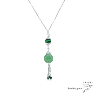 pierres vertes collier avec pendentif aventurine et argent massif femme fait à la main en France