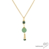 Collier avec pendentif  long en aventurine et pampilles chaînes plaqué or fait main création by Alicia