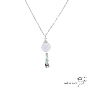 pierre quartz rose ras de cou choker femme en argent et pierre rose fait à la main sur mesure