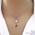 Collier, pendentif avec quartz rose et pampille en chaînes argent massif, fait main, création by Alicia