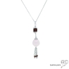 pierre quartz rose ras de cou argent avec pendentif long avec pampilles grenat fait à la main sur mesure en France