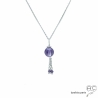 pierre améthyste collier ras du cou choker femme argent massif et pierre naturelle violette fait main en France