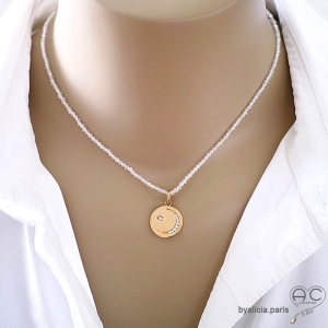 collier ras de cou blanc femme en pierre de lune fabriqué à la main en France