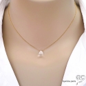 Collier fin cristal de roche goutte, plaqué or, ras de cou, bohème chic, fait man, création by Alicia