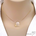 Collier cristal de roche, étoile, plaqué or, ras de cou, bohème chic, fait man, création by Alicia