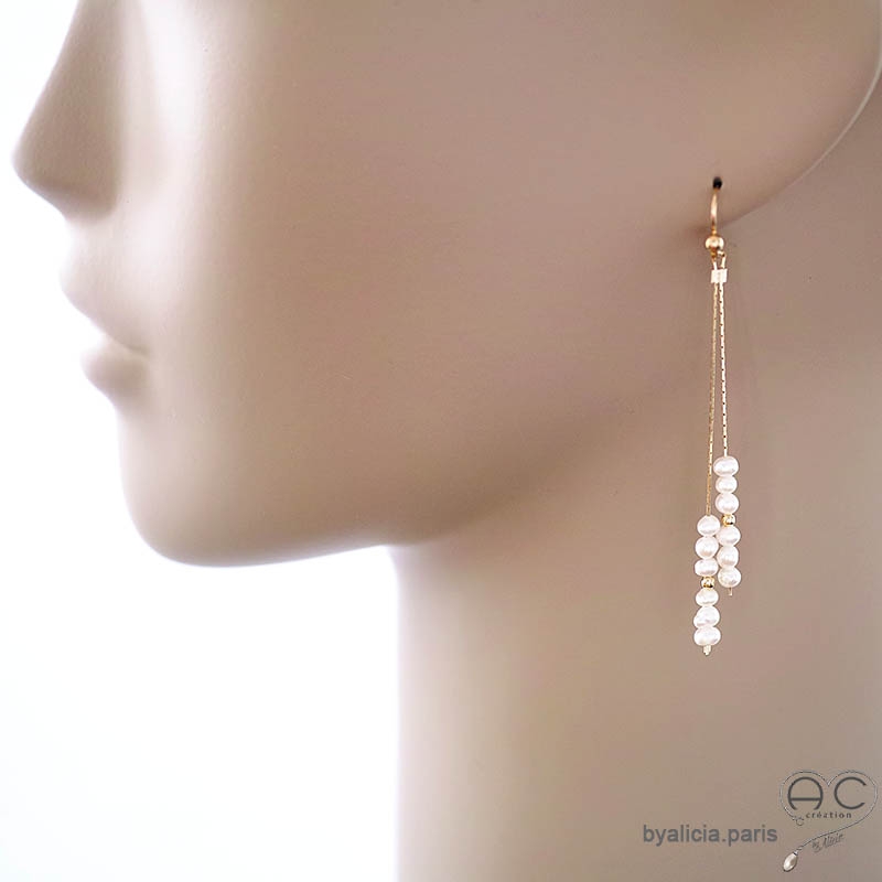 perles naturelles boucles d'oreilles raffiné femme en vermeil fait sur mesure pour la mariée