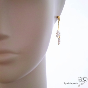 bijoux boucles d'oreilles créateur artisanales en perles blanches et or raffinées fabriqué à la main en France