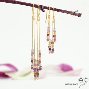 bijoux créateur artisanaux femme boucles d'oreilles en vermeil et tourmaline multicolore fait main sur mesure en France