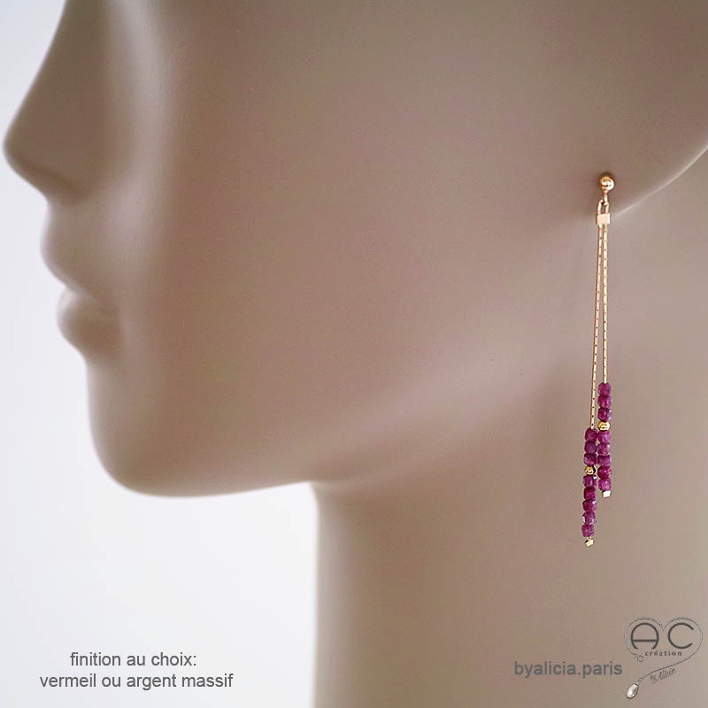 pierre rubis boucles d'oreilles rouge femme artisanales fait sur mesure à la main en France