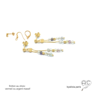 boucles d'oreilles pastel femme pierre naturelle fluorite vermeil discréte fait sur mesure