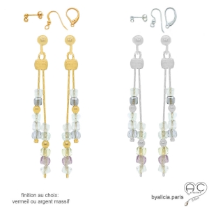 Boucles d'oreilles fluorite, argent massif ou vermeil fines pendantes fait main création by Alicia