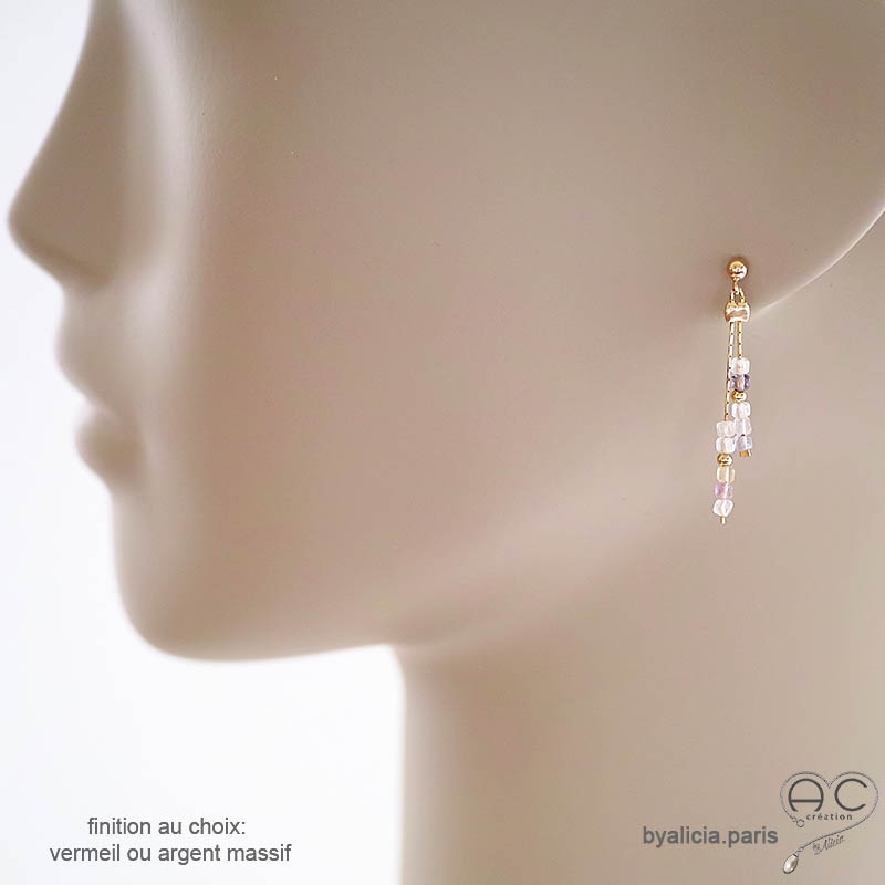 pierre fluorite boucles d'oreilles femme vermeil ou argent raffinées délicates fait à la main en France