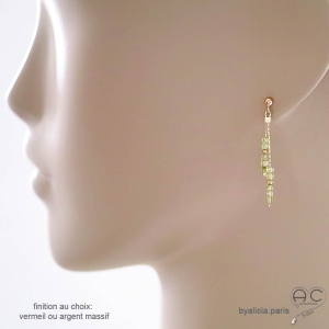 bijoux boucles d'oreilles femme pierre verte péridot discretes fabriqué à la main en France