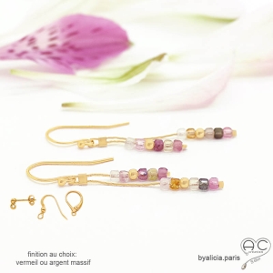 boucles d'oreilles pierre naturelle multicolore tourmaline et vermeil femme artisanales raffinées fines