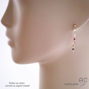 pierre tourmaline boucles d'oreilles multicolore femme fabriqué à la main en France