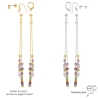 boucles d'oreilles longues fines femme pierre multicolore tourmaline et argent ou vermeil fait à la main en France