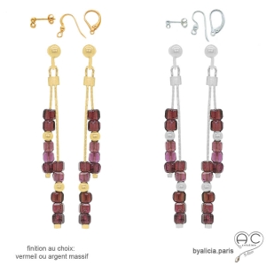 pierre grenat boucles d'oreilles pendantes femme pierre naturelle rouge argent ou vermeil fabriqué à la main en France