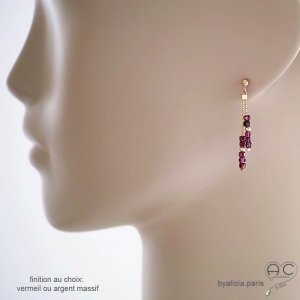 boucles d'oreilles pierre rouge femme grenat vermeil ou argent massif fait à la main sur mesure