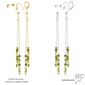 pierre gernat verte boucles d'oreilles en argent ou vermeil et pierre naturelle vert-brun femme fines fait main en France