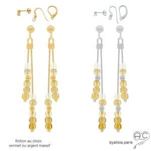 pierre citrine boucles d'oreilles pierre jaune femme en argent ou vermeil artisanal fabriqué à la main en France