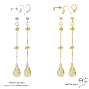 pierre citrine boucles d'oreilles jaunes femme en plaqué or ou argent fabriqué à la main en France