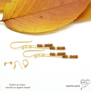 boucles d'oreilles pierre marron femme grenat hessionite vermeil ou argent massif fait à la main sur mesure