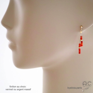 Boucles d'oreilles femme cornaline fines pendantes fait main en France création by Alicia