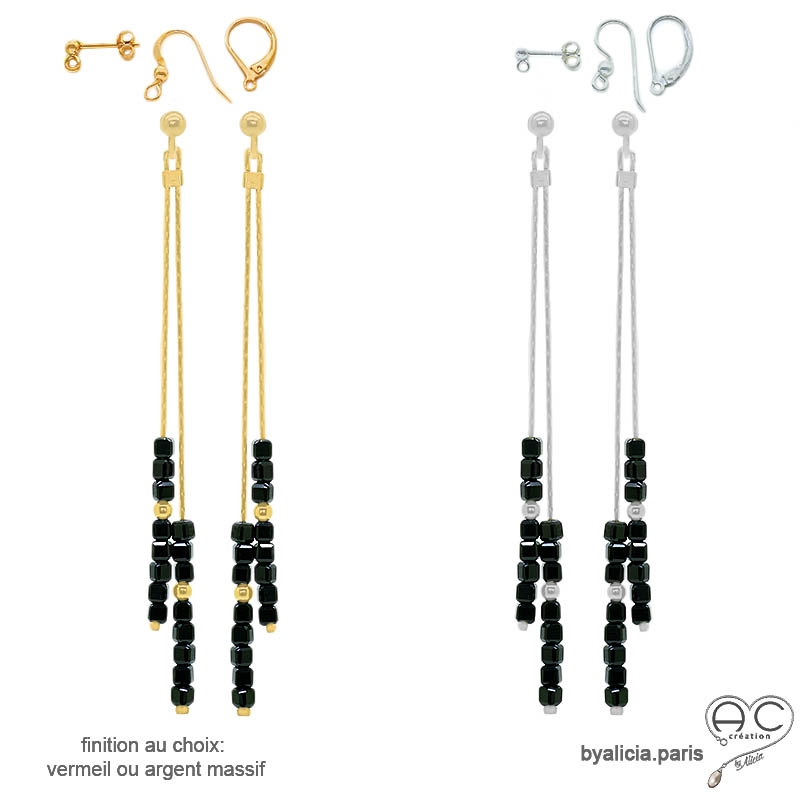 boucles d'oreilles femme spinelle noire argent ou vermeil fait à la main sur mesure en France