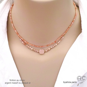 bijoux créateur artisanaux en pierres couleur abricot collier ras du cou choker femme pierre de soleil fait main sur mesure