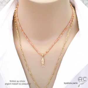 bijoux créateur collier ras de cou femme en pierre de soleil fait à la main sur mesure en France