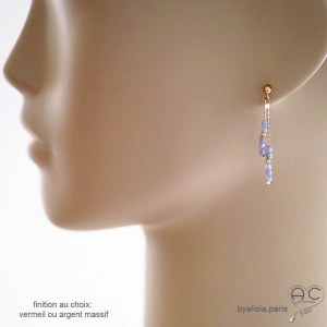 Boucles d'oreilles bleu femme tanzanite véritable fines pendantes fait main en France création by Alicia