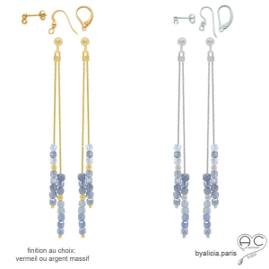 pierre tanzanite boucles d'oreilles bleu lavande longues femme en argent ou vermeil artisanal fabriqué à la main en France