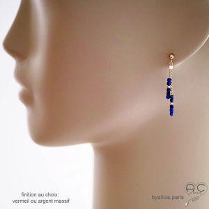 Boucles d'oreilles bleu femme lapis-lazuli véritable fines pendantes fait main en France création by Alicia