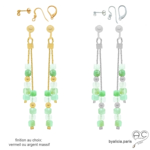 pierre chrysoprase boucles d'oreilles vertes femme en argent ou vermeil artisanal fabriqué à la main en France