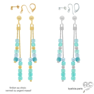 boucles d'oreilles bleu azure femme discréte fines pierre naturelle amazonite fait sur mesure en France