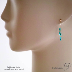 boucles d'oreilles turquoise femme discréte fines en pierre naturelle fait à la main sur mesure en France