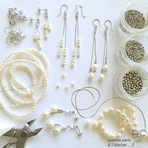 bijoux créateur artisanaux en perles de culture et argent boucles d'oreilles femme fabriqué à la main à l'atelier en France