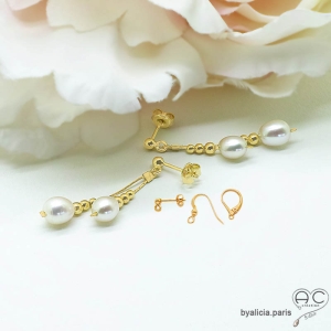 boucles d'oreilles mariage perles de culture d'eau douce or artisanales fait main en France