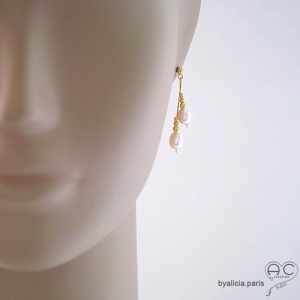 boucles d'oreilles perles de culture vermeil pendantes longues femme fait à la main en France