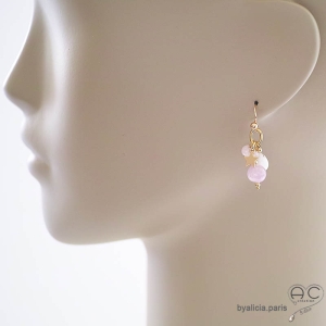 boucles d'oreilles violettes femme pampilles pierres naturelles kunzite jade faite main en France